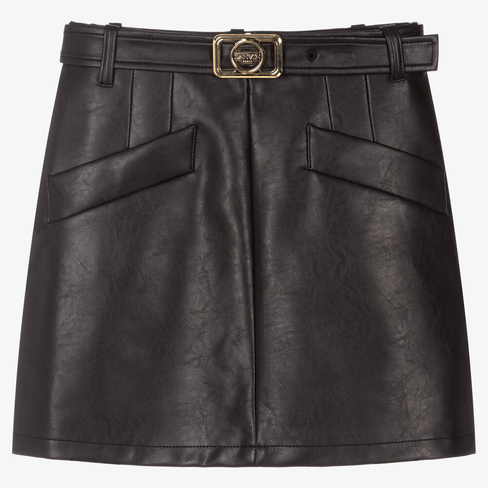 Lanvin - Teen Black Faux Leather Skirt | Childrensalon