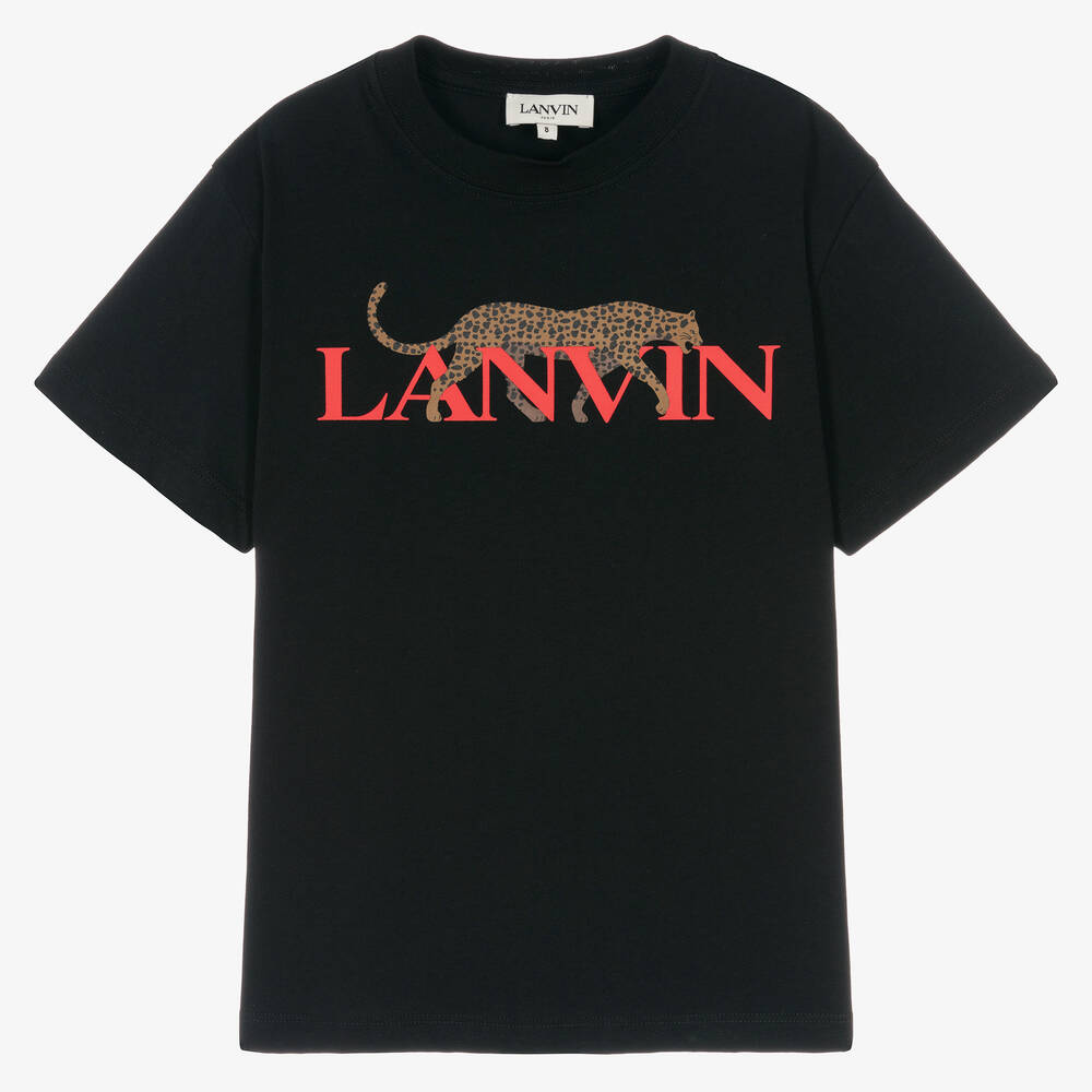 Lanvin - Teen Boys Black Cotton Cat T-Shirt | Childrensalon