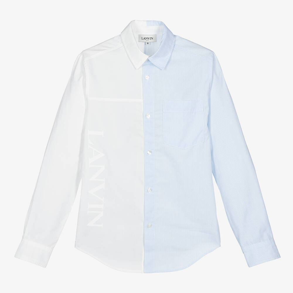 Lanvin-Teen Boys White & Blue Pinstripe Shirt | Childrensalon Outlet