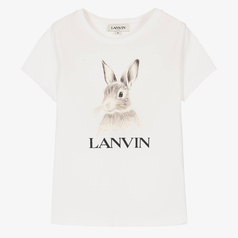 Lanvin - تيشيرت تينز بناتي قطن عضوي لون عاجي | Childrensalon