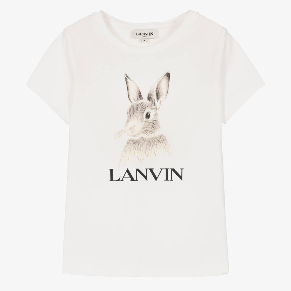 Lanvin-Teen Girls Ivory Cotton Bunny T-Shirt | Childrensalon Outlet
