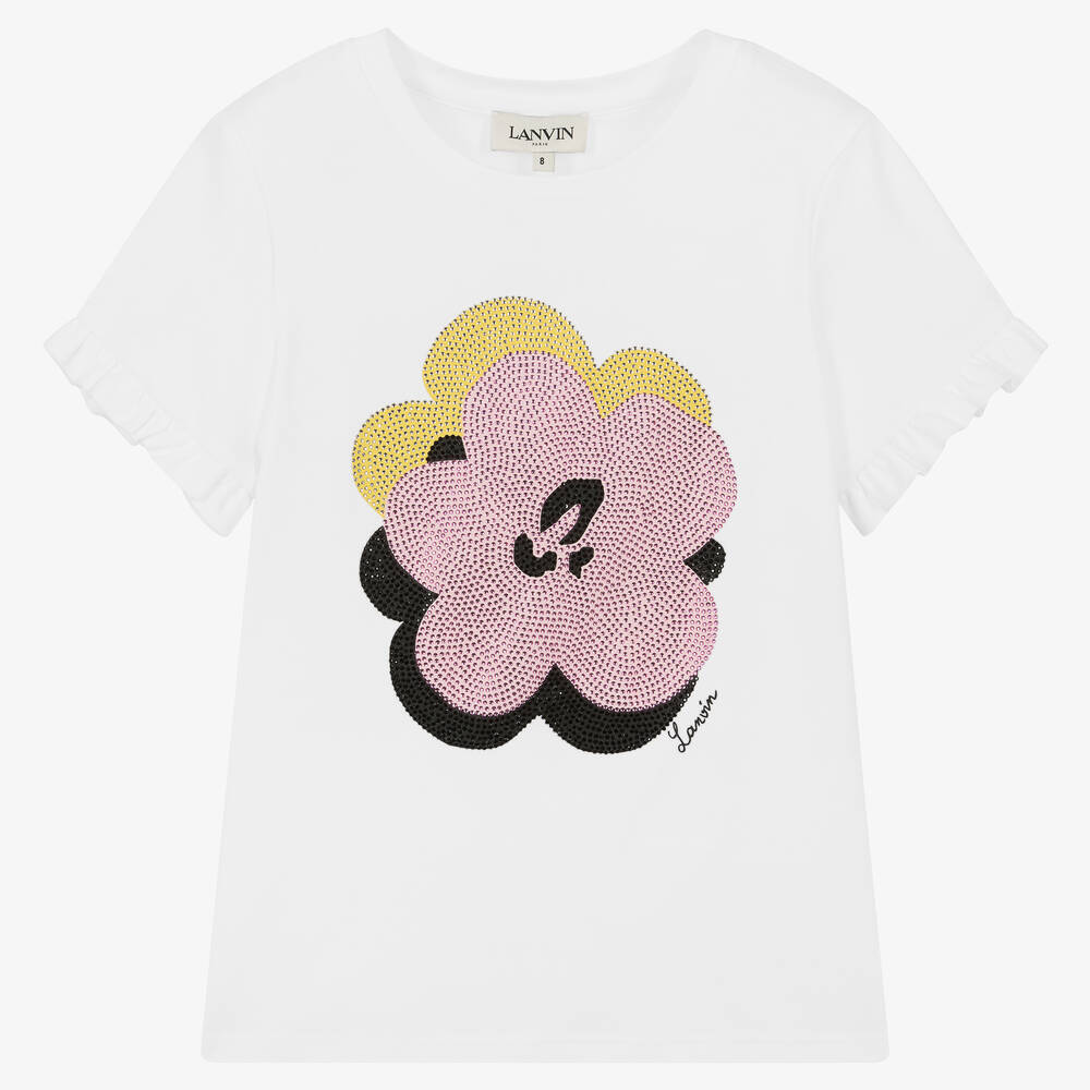 Lanvin - T-shirt blanc marguerite ado fille | Childrensalon