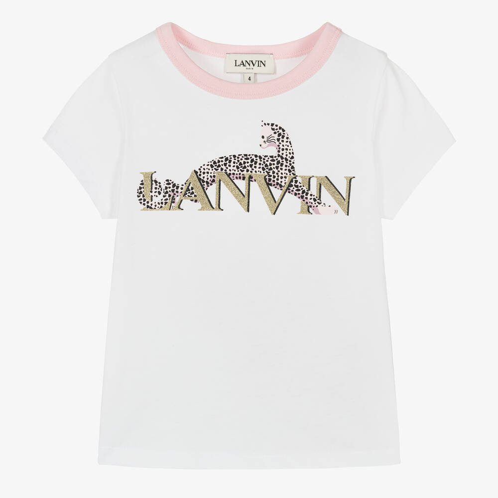 Lanvin - White Glitter Cat Logo T-shirt | Childrensalon