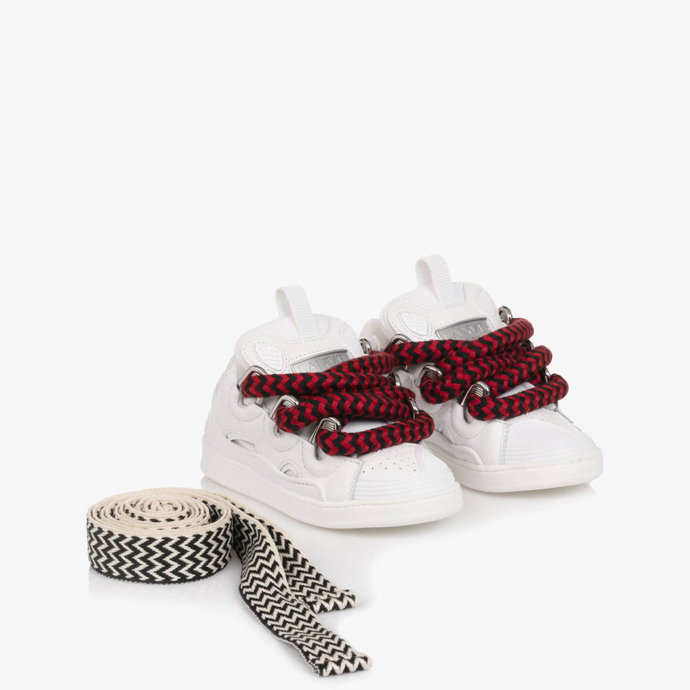Lanvin-White Leather Curb Lace-Up Trainers  | Childrensalon Outlet