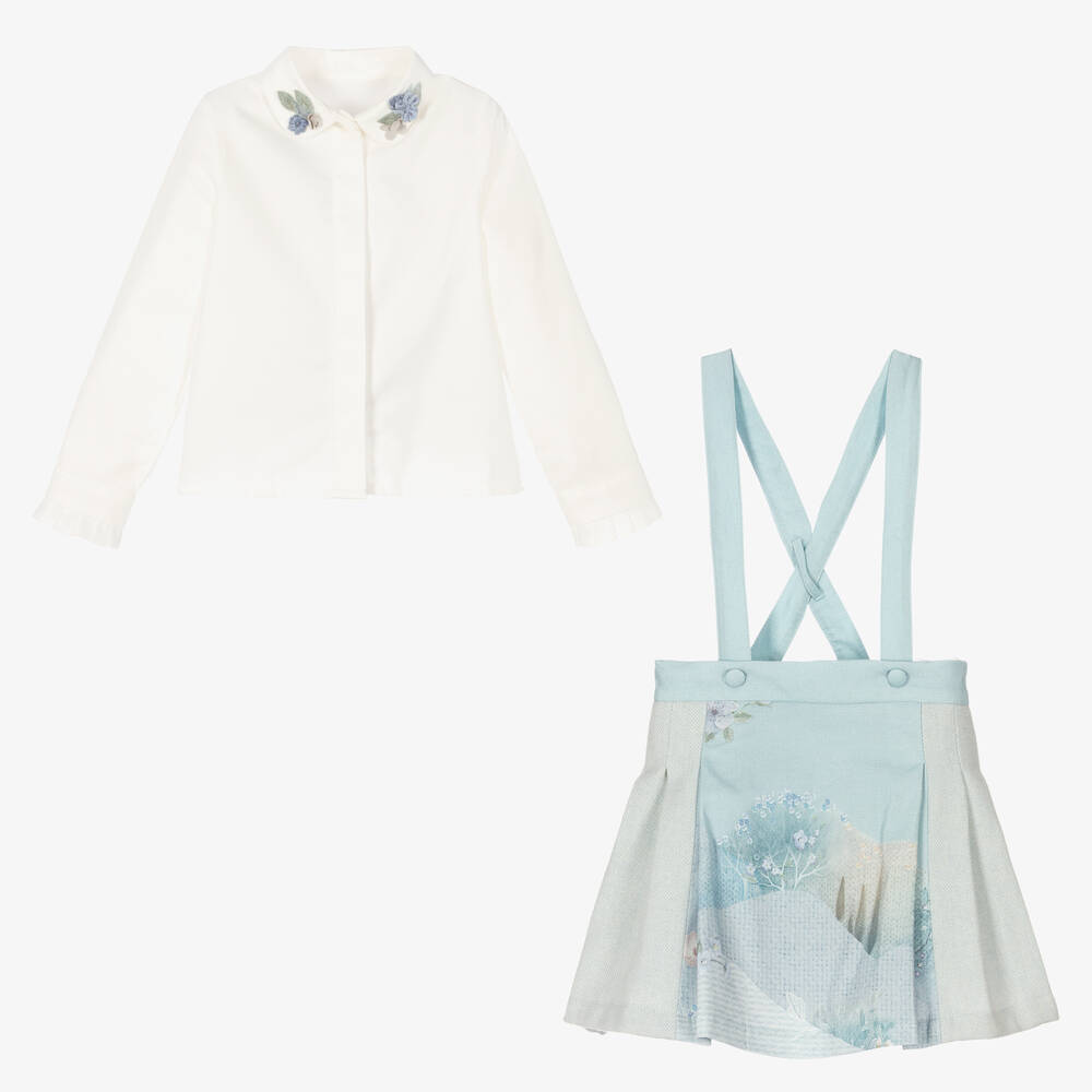 Lapin House-Aqua Blue Pinafore Skirt Set | Childrensalon Outlet