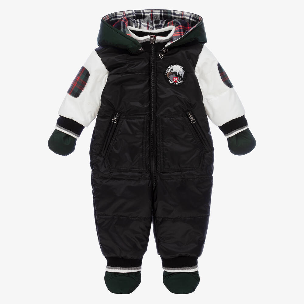Lapin House - Baby Boys Black Hooded Snowsuit | Childrensalon