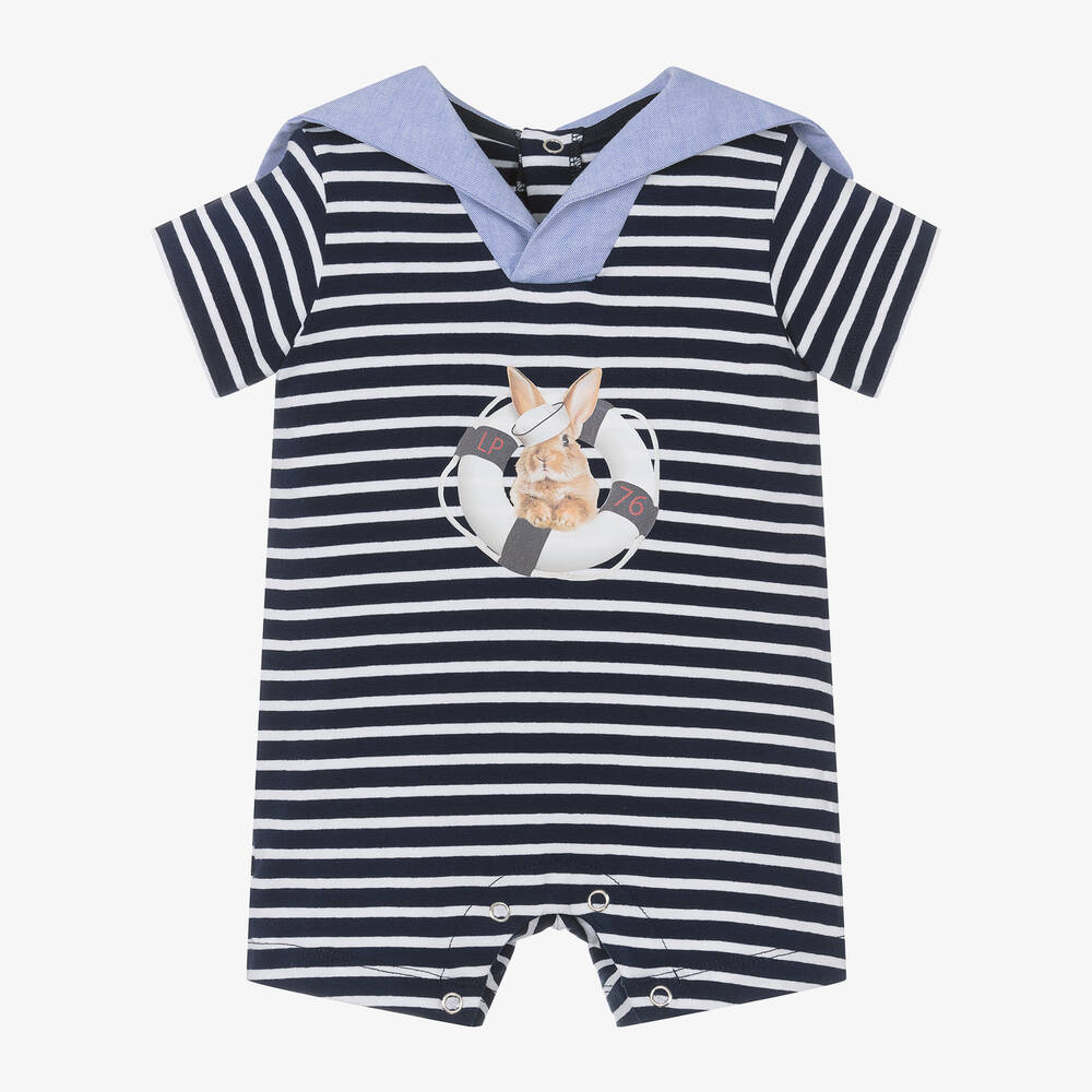 Lapin House-Baby Boys Blue Breton Viscose Shortie | Childrensalon Outlet