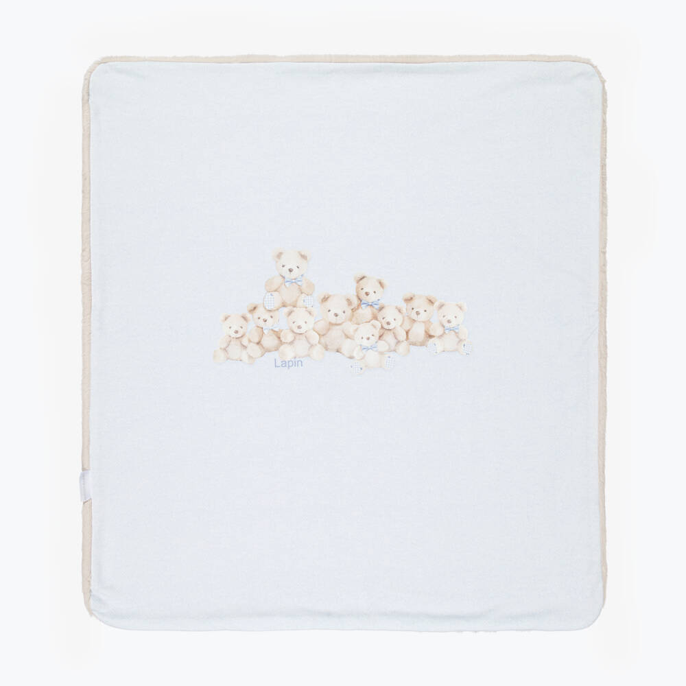 Lapin House-Baby Boys Blue Cotton Jersey & Beige Faux Fur Blanket (79cm) | Childrensalon Outlet