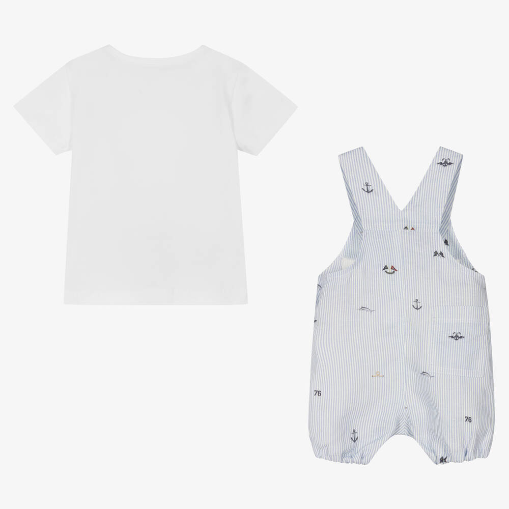 Lapin House-طقم دانغريز قطن وكتان مقلم لون أبيض أزرق للمواليد | Childrensalon Outlet