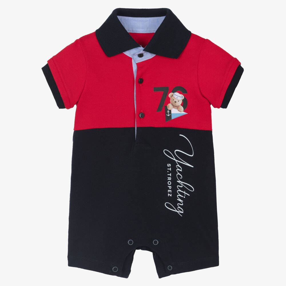 Lapin House-Baby Boys Red & Navy Blue Cotton Polo Shortie | Childrensalon Outlet