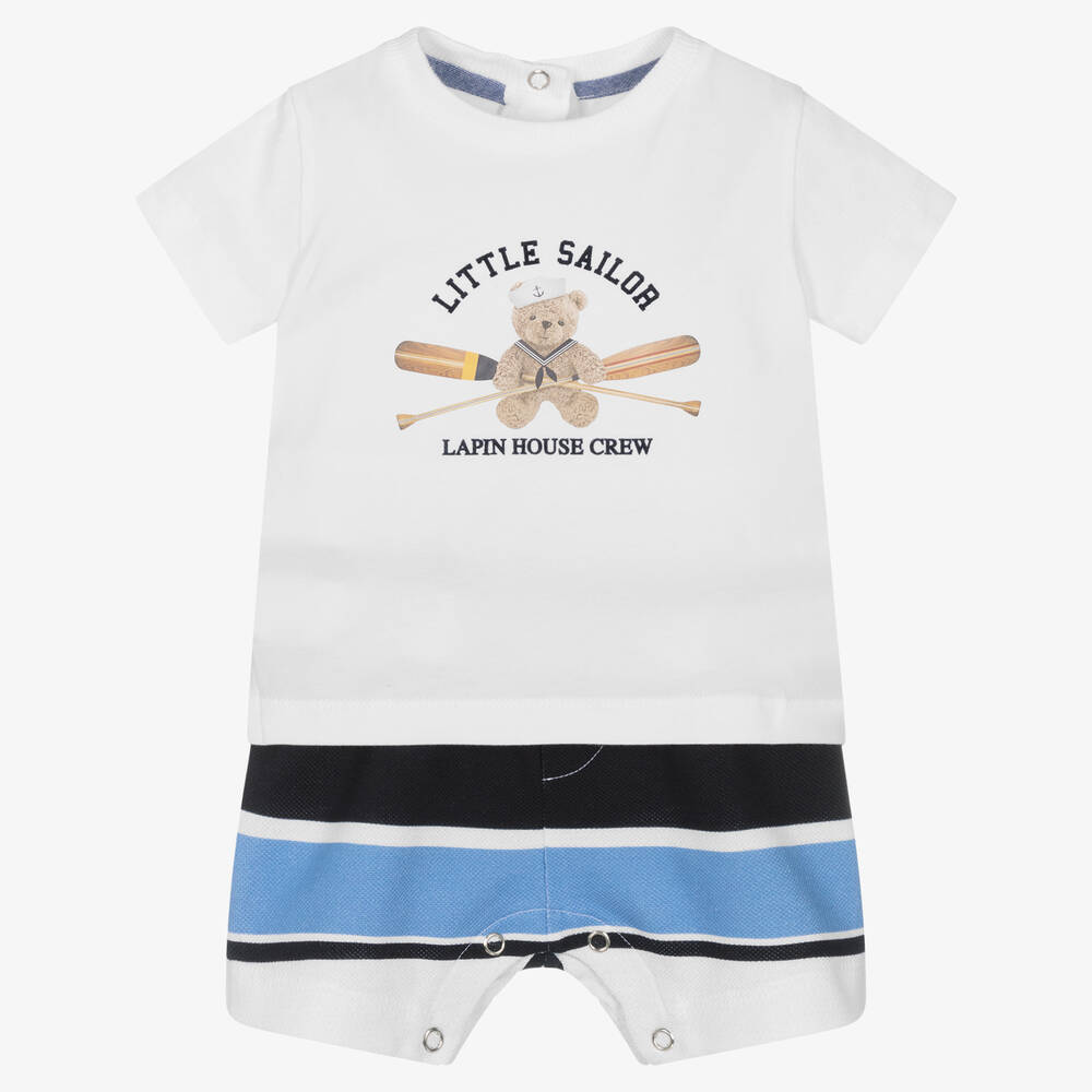 Lapin House - Ensemble short coton bleu et blanc | Childrensalon