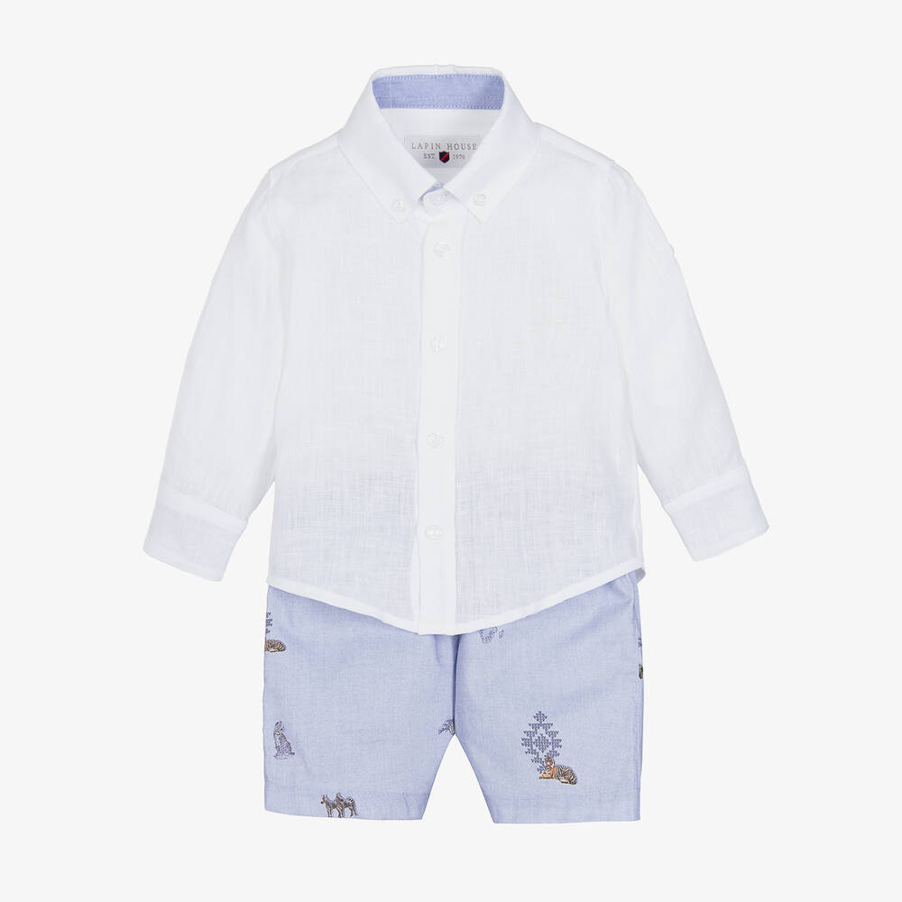 Lapin House - Baby Boys White & Blue Shorts Set | Childrensalon