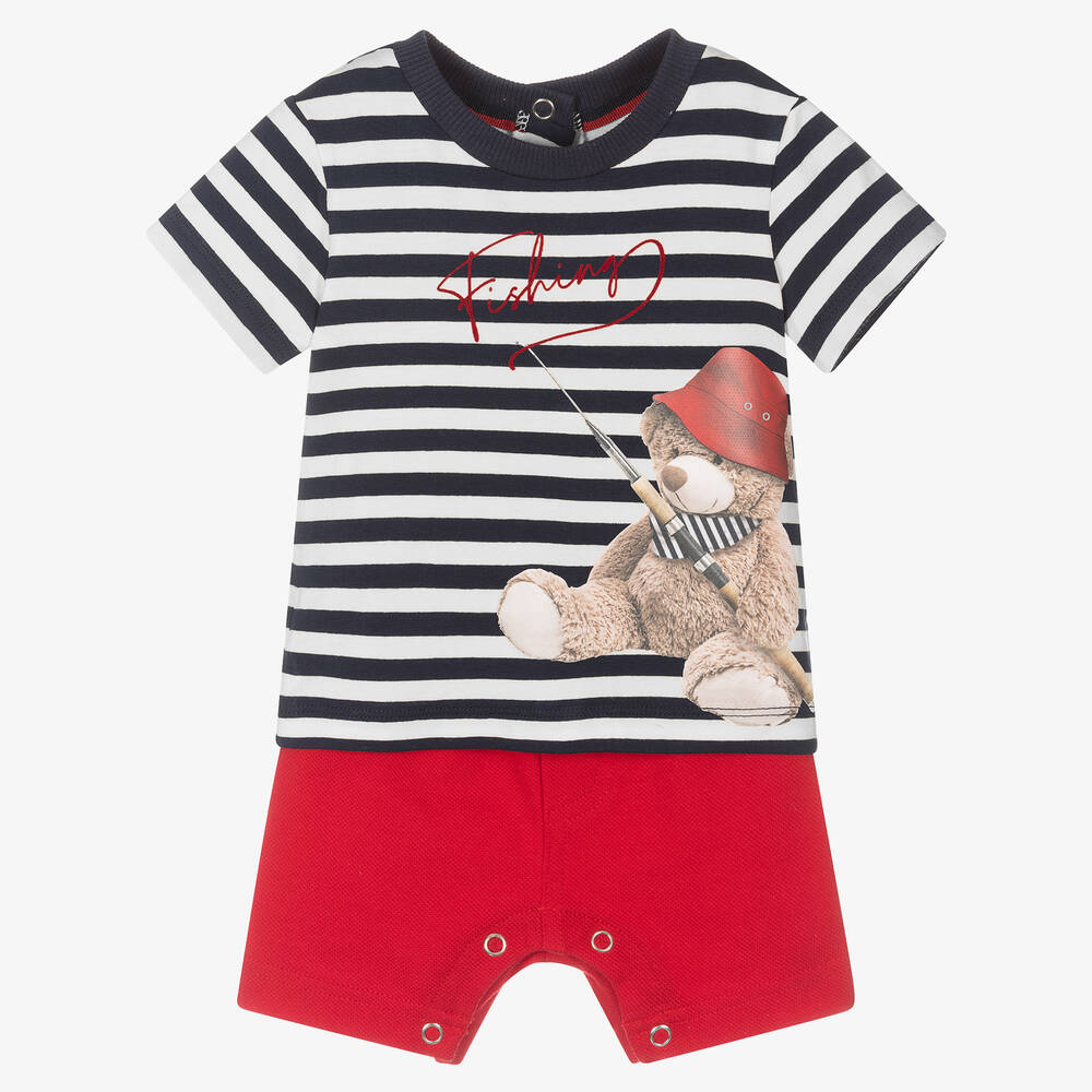 Lapin House - Baby Boys White & Red Cotton Shorts Set | Childrensalon