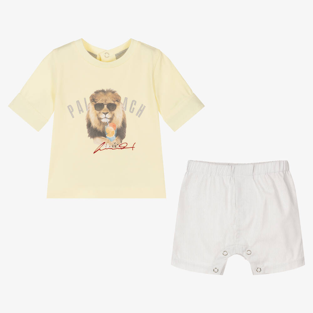 لابين هاوس-طقم شورت مزيج قطن لون أصفر ورمادي للمواليد | Childrensalon Outlet