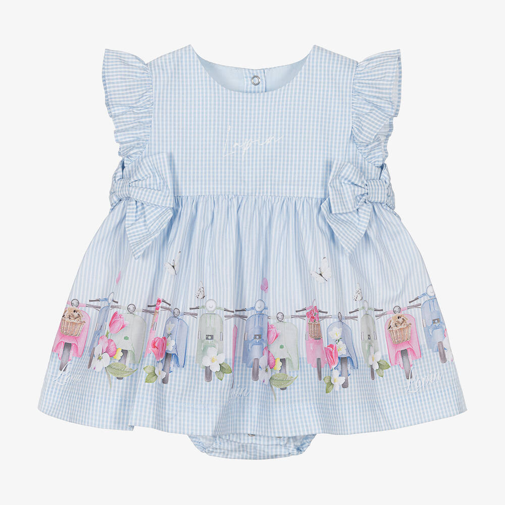 Lapin House - Blaues Streifen- und Karo-Babykleid | Childrensalon