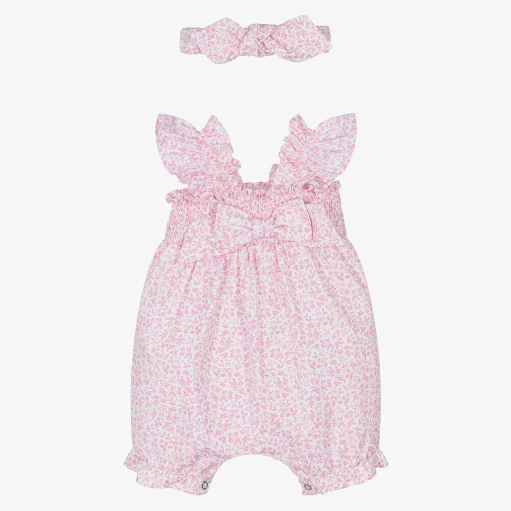 Lapin House-Baby Girls Pink Floral Cotton Shortie & Headband | Childrensalon Outlet