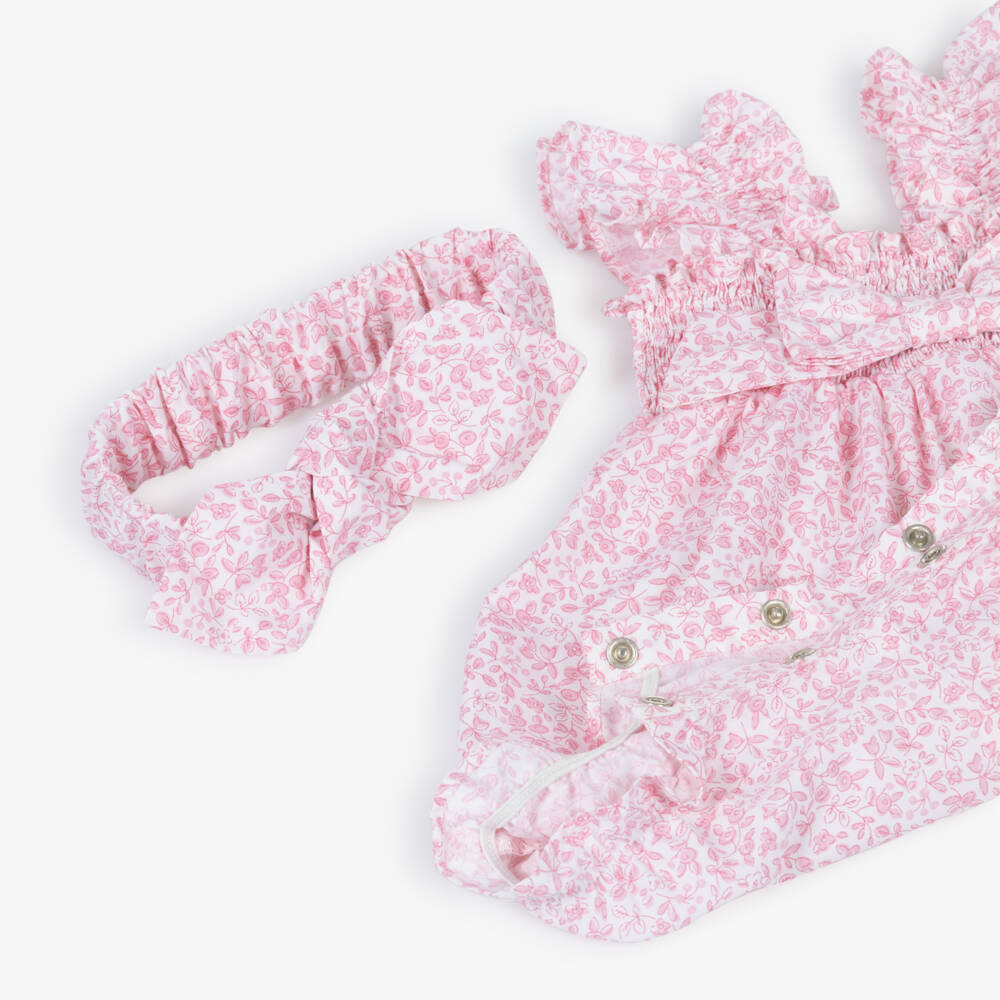 Lapin House-Baby Girls Pink Floral Cotton Shortie & Headband | Childrensalon Outlet