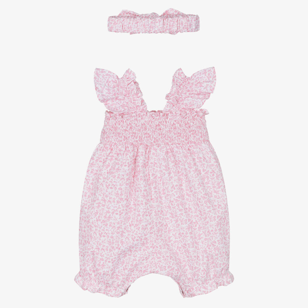 Lapin House-Baby Girls Pink Floral Cotton Shortie & Headband | Childrensalon Outlet
