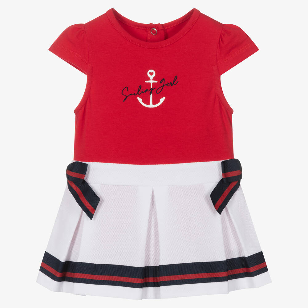 Lapin House - Robe rouge et blanche bébé fille | Childrensalon