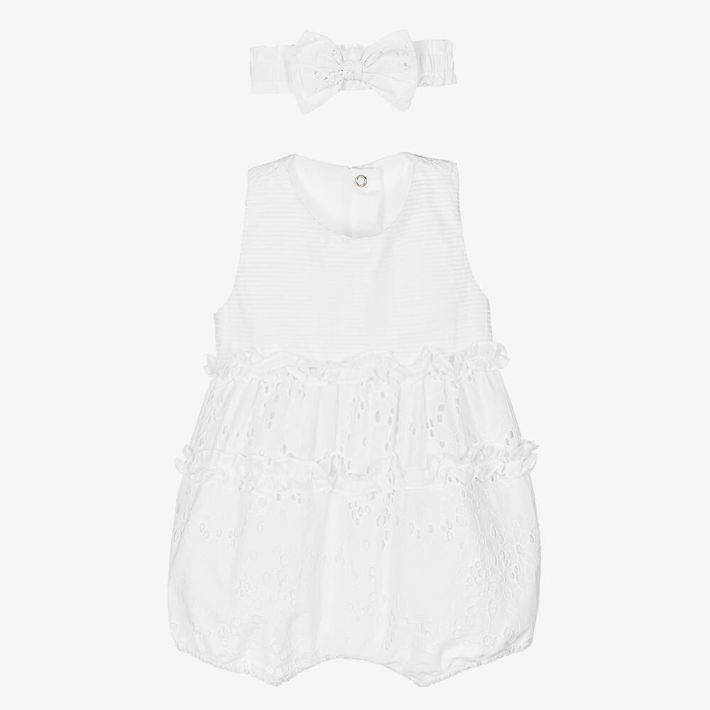 Lapin House - Baby Girls White Broderie Anglaise Shortie Set | Childrensalon