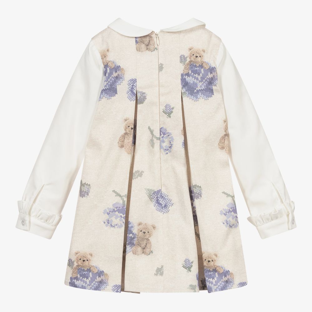 Lapin House-Бежево-голубое платье с цветами | Childrensalon Outlet