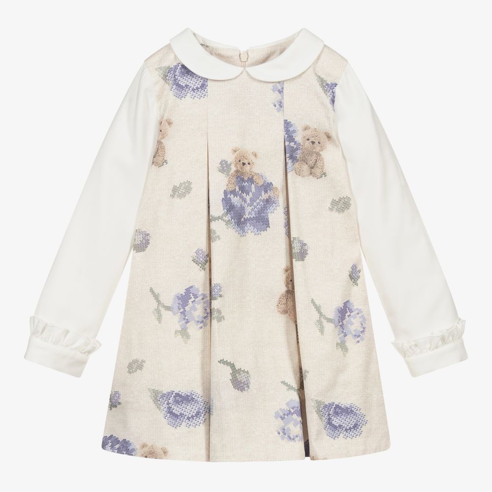 Lapin House-Бежево-голубое платье с цветами | Childrensalon Outlet