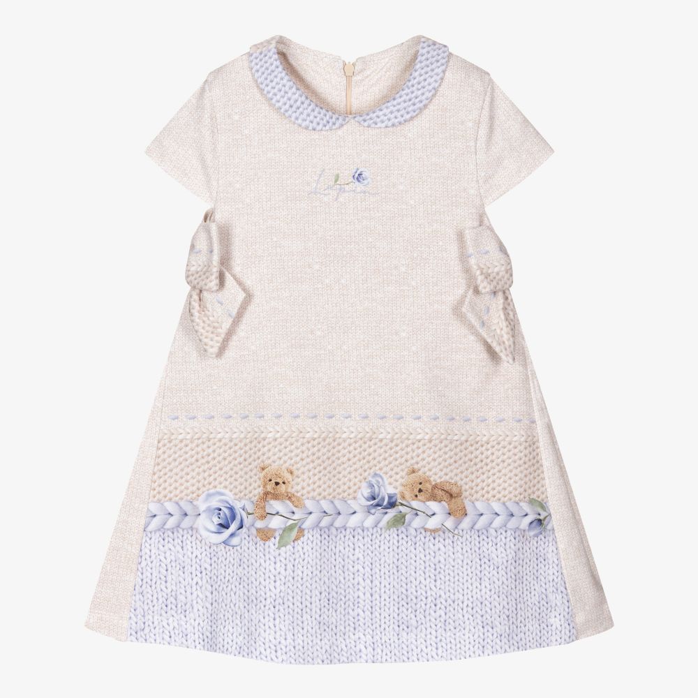 Lapin House - Beige & Blue Teddy Dress | Childrensalon