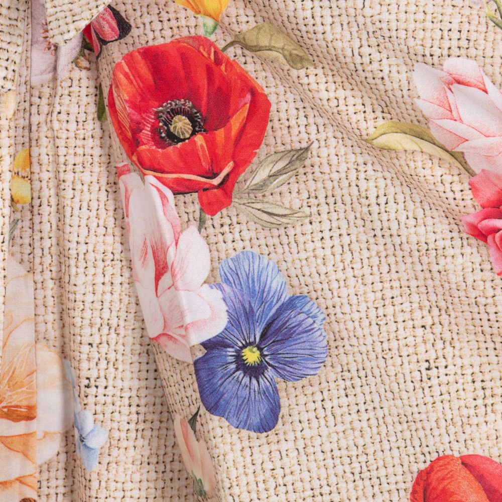 Lapin House-فستان قطن بوبلين لون بيج بطبعة ورود | Childrensalon Outlet