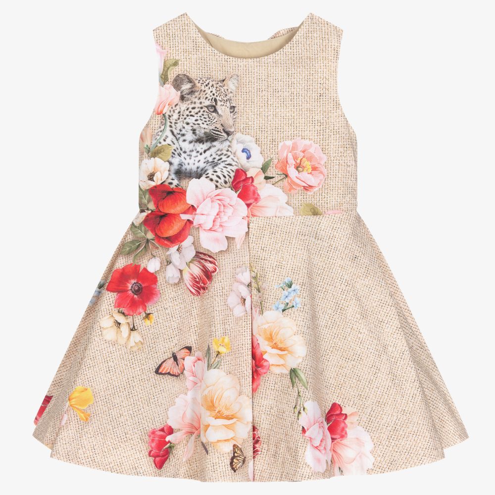 Lapin House - Бежевое хлопковое платье с цветами | Childrensalon
