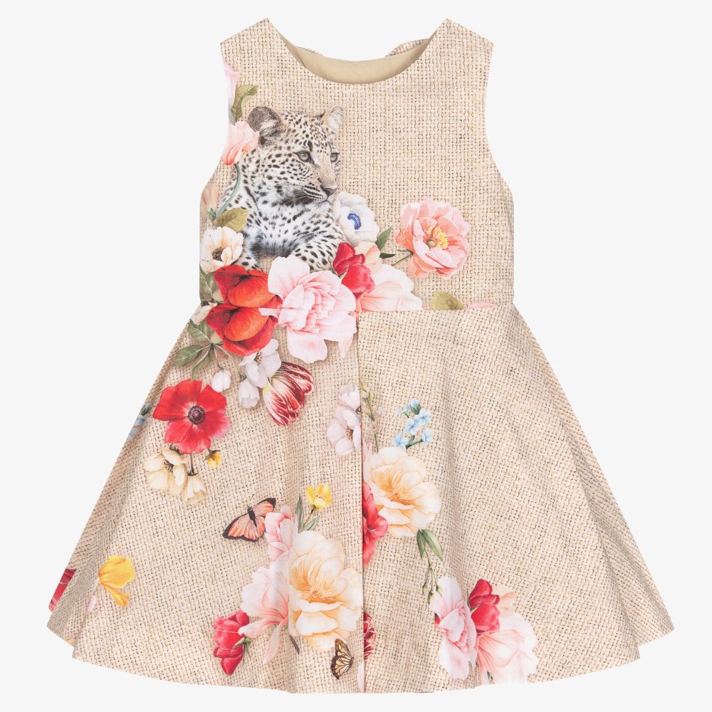 Lapin House - Robe beige à fleurs en coton | Childrensalon