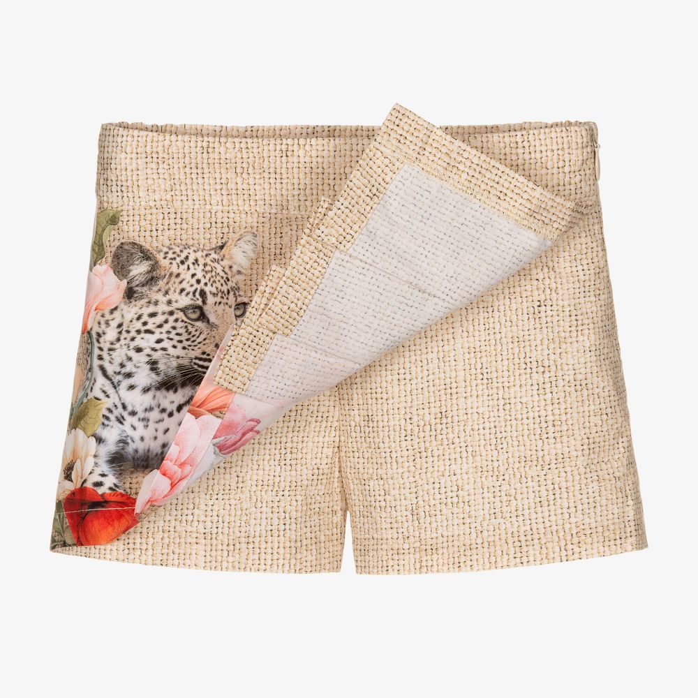 Lapin House-Beige Floral Cotton Shorts | Childrensalon Outlet