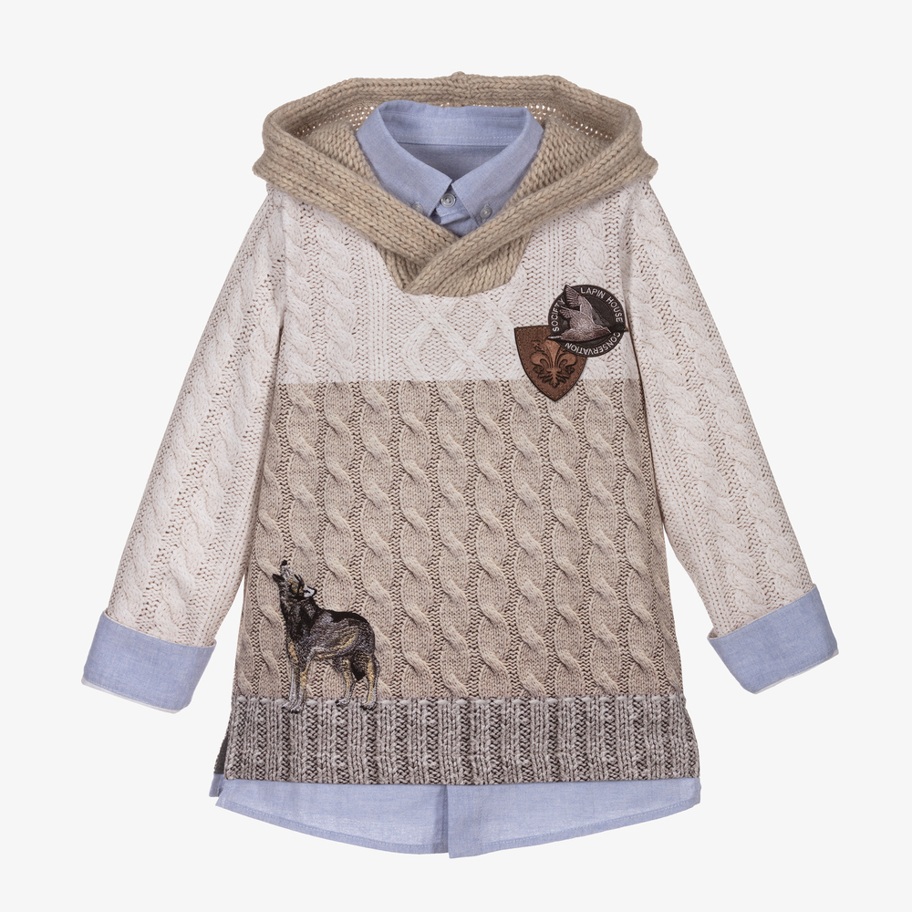 Lapin House-سويتشيرت هودي قطن جيرسي لون بيج للأولاد | Childrensalon Outlet