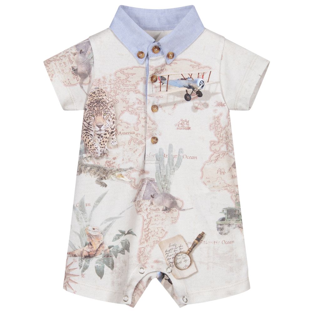 Lapin House-Beige Map Cotton Shortie | Childrensalon Outlet