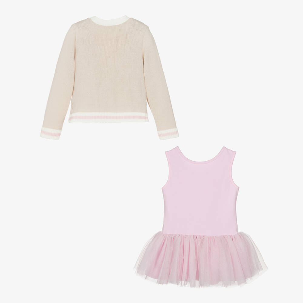 Lapin House-Beige Sweater & Pink Tulle Dress Set | Childrensalon Outlet