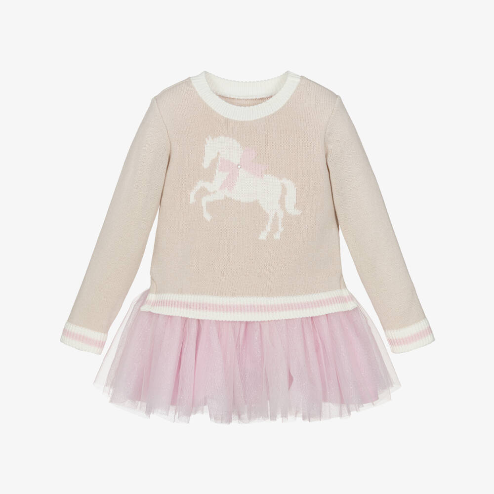 Lapin House-Beige Sweater & Pink Tulle Dress Set | Childrensalon Outlet