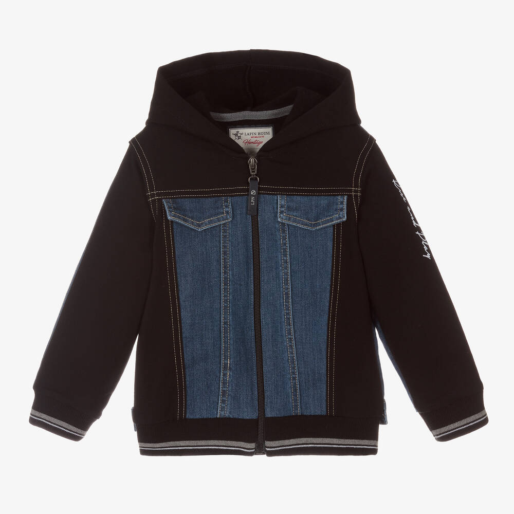 Lapin House - Veste noire et bleue en denim | Childrensalon