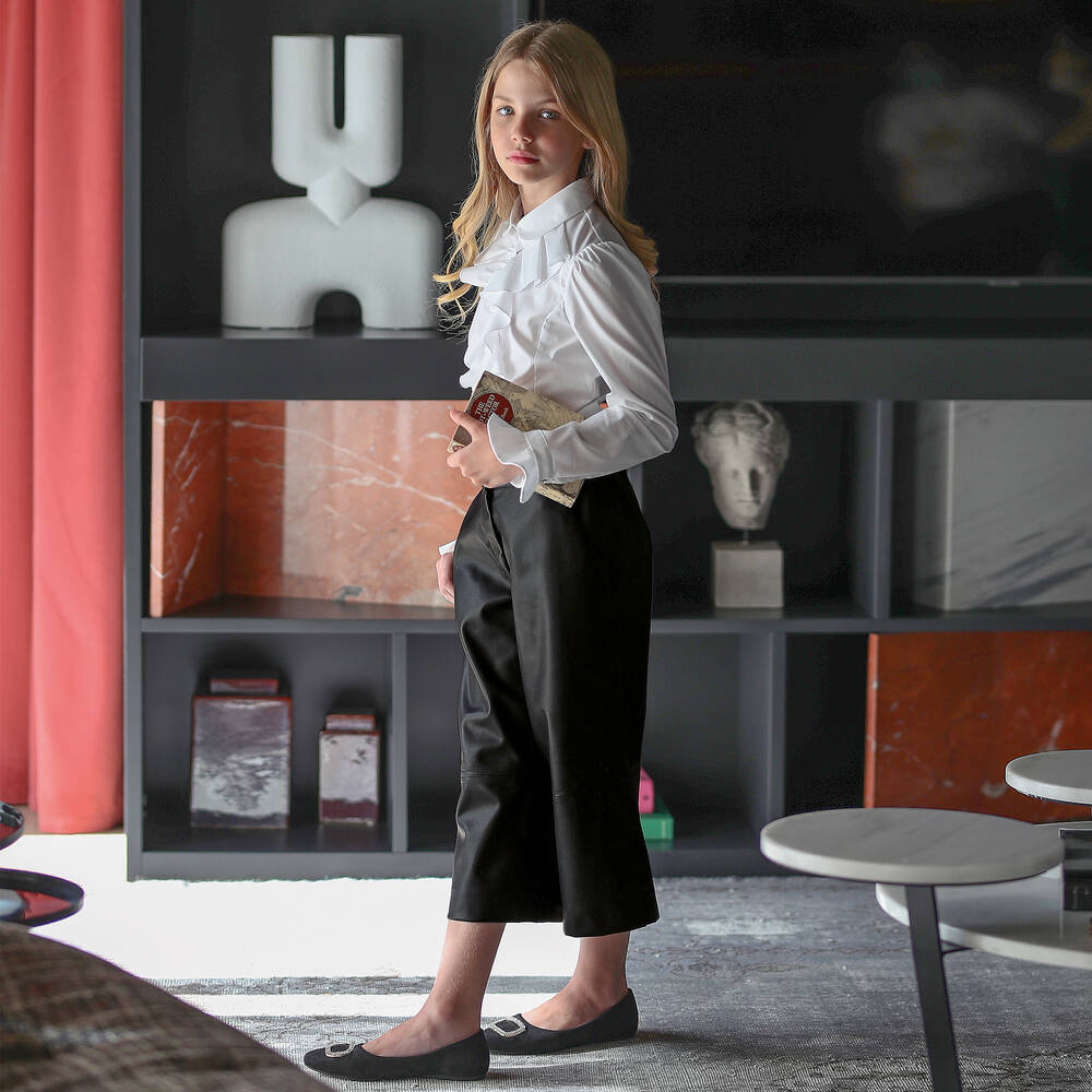 Lapin House-Black Faux Leather Culottes | Childrensalon Outlet