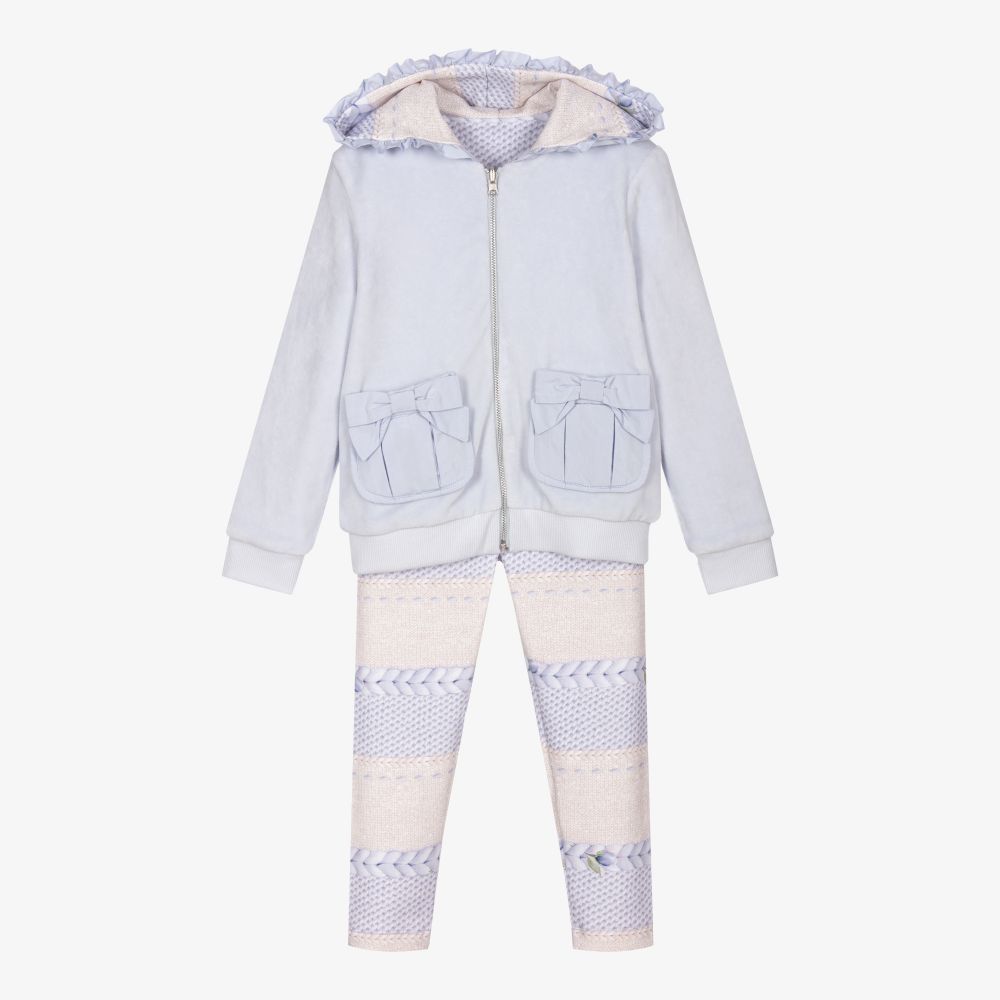 Lapin House-طقم ليغنغز قطيفة لون أزرق وبيج للبنات | Childrensalon Outlet