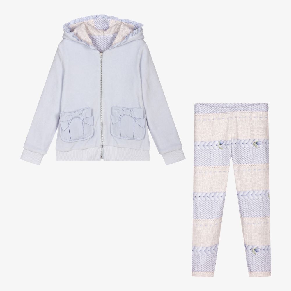 Lapin House-طقم ليغنغز قطيفة لون أزرق وبيج للبنات | Childrensalon Outlet