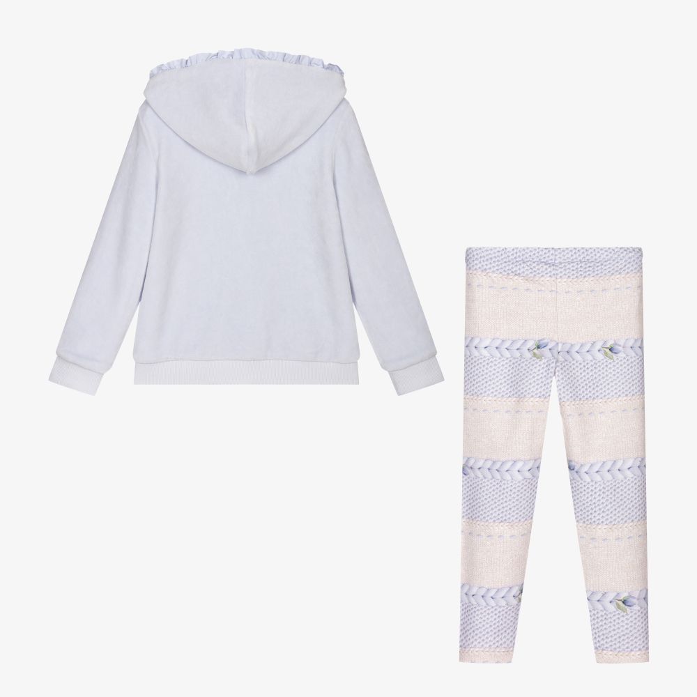 Lapin House-طقم ليغنغز قطيفة لون أزرق وبيج للبنات | Childrensalon Outlet