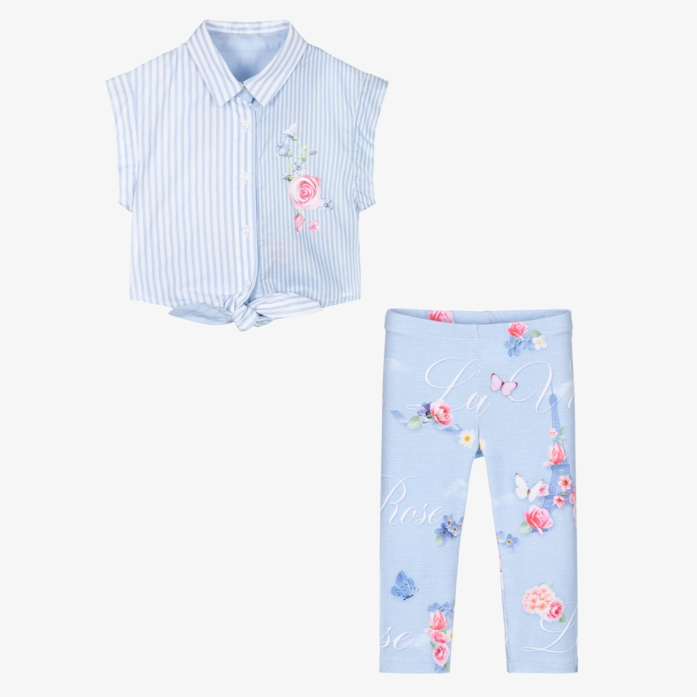 Lapin House-Blue Blouse & Leggings Set | Childrensalon Outlet