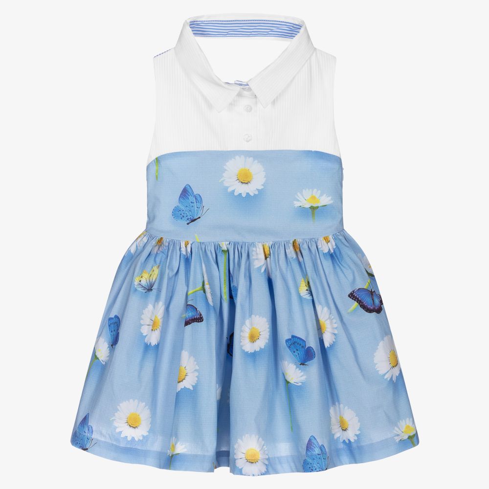 Lapin House - Blaues Blumenkleid mit Schmetterlingen | Childrensalon