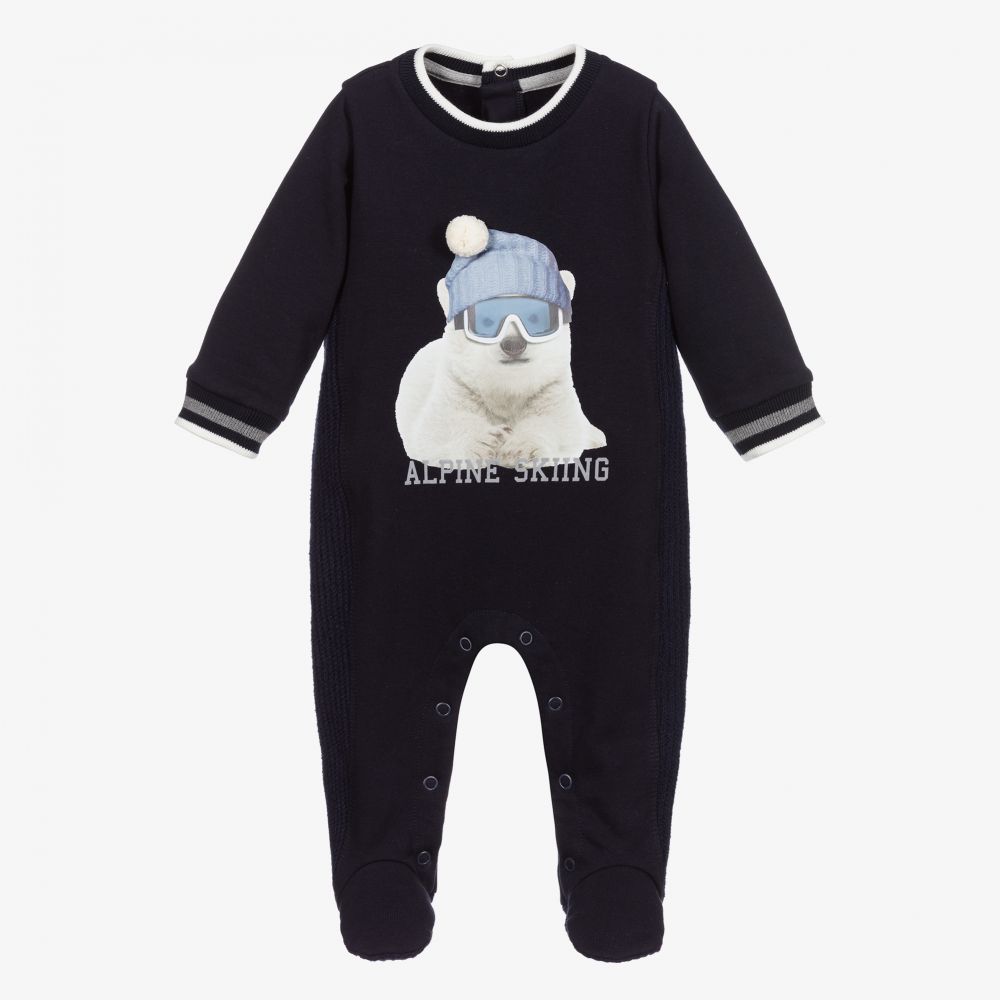 Lapin House - Blue Cotton Bear Babygrow | Childrensalon
