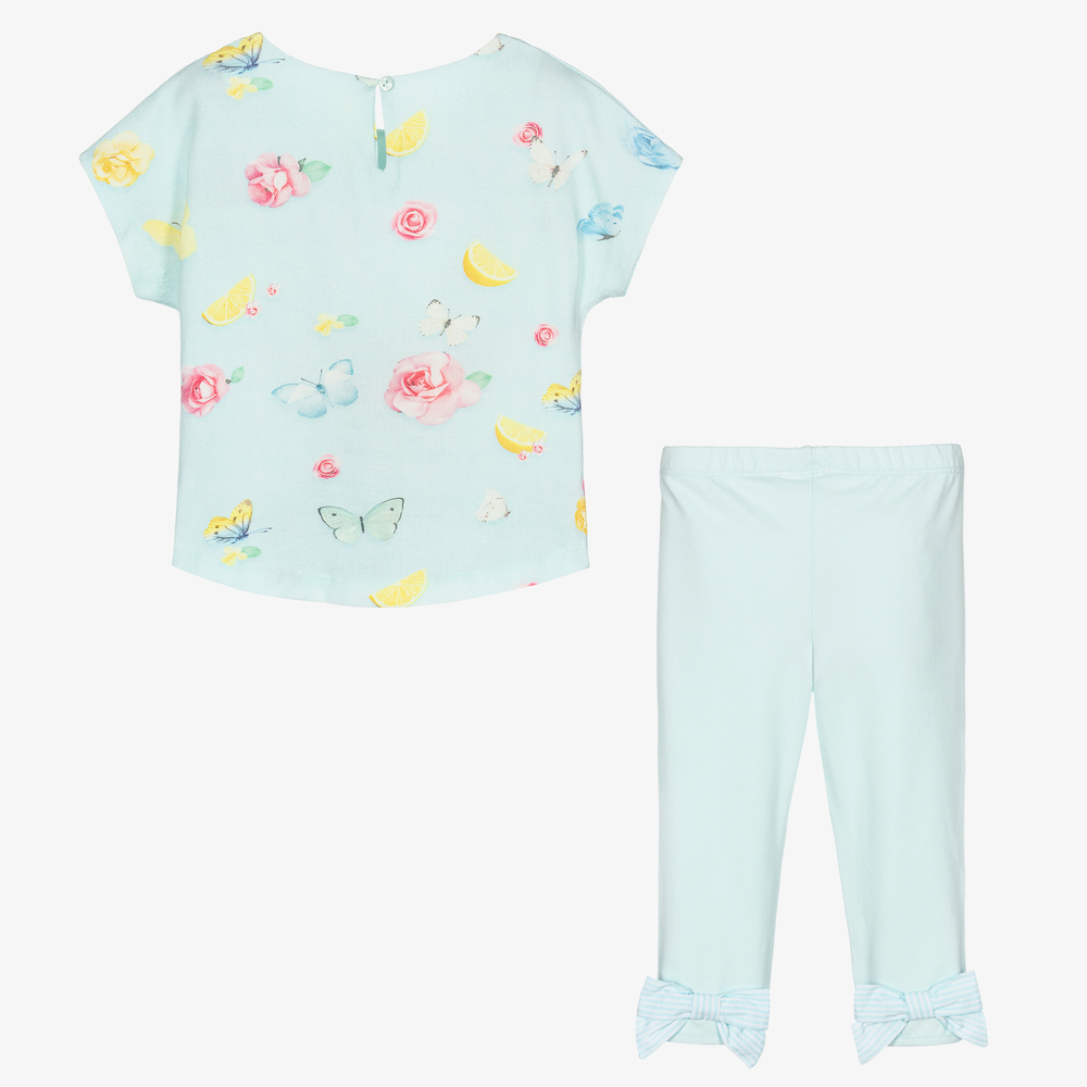 Lapin House-طقم ليغنغز قطن لون أزرق أكوا للبنات | Childrensalon Outlet