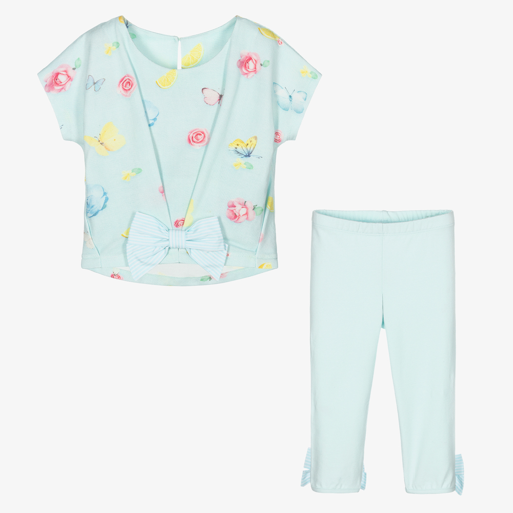 Lapin House-طقم ليغنغز قطن لون أزرق أكوا للبنات | Childrensalon Outlet