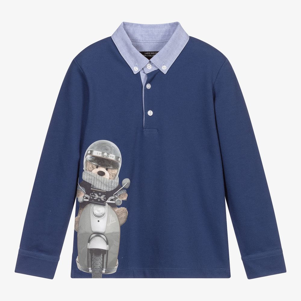 Lapin House - Синяя рубашка поло из хлопкового пике | Childrensalon