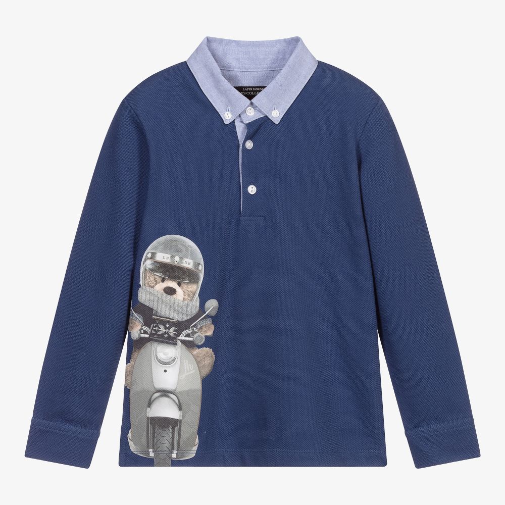 Lapin House - Polo bleu en piqué de coton | Childrensalon