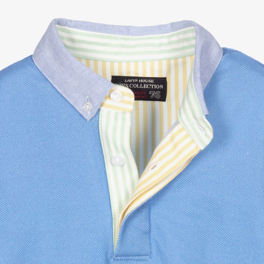 Lapin House-توب بولو قطن بيكيه لون أزرق باهت للأولاد | Childrensalon Outlet