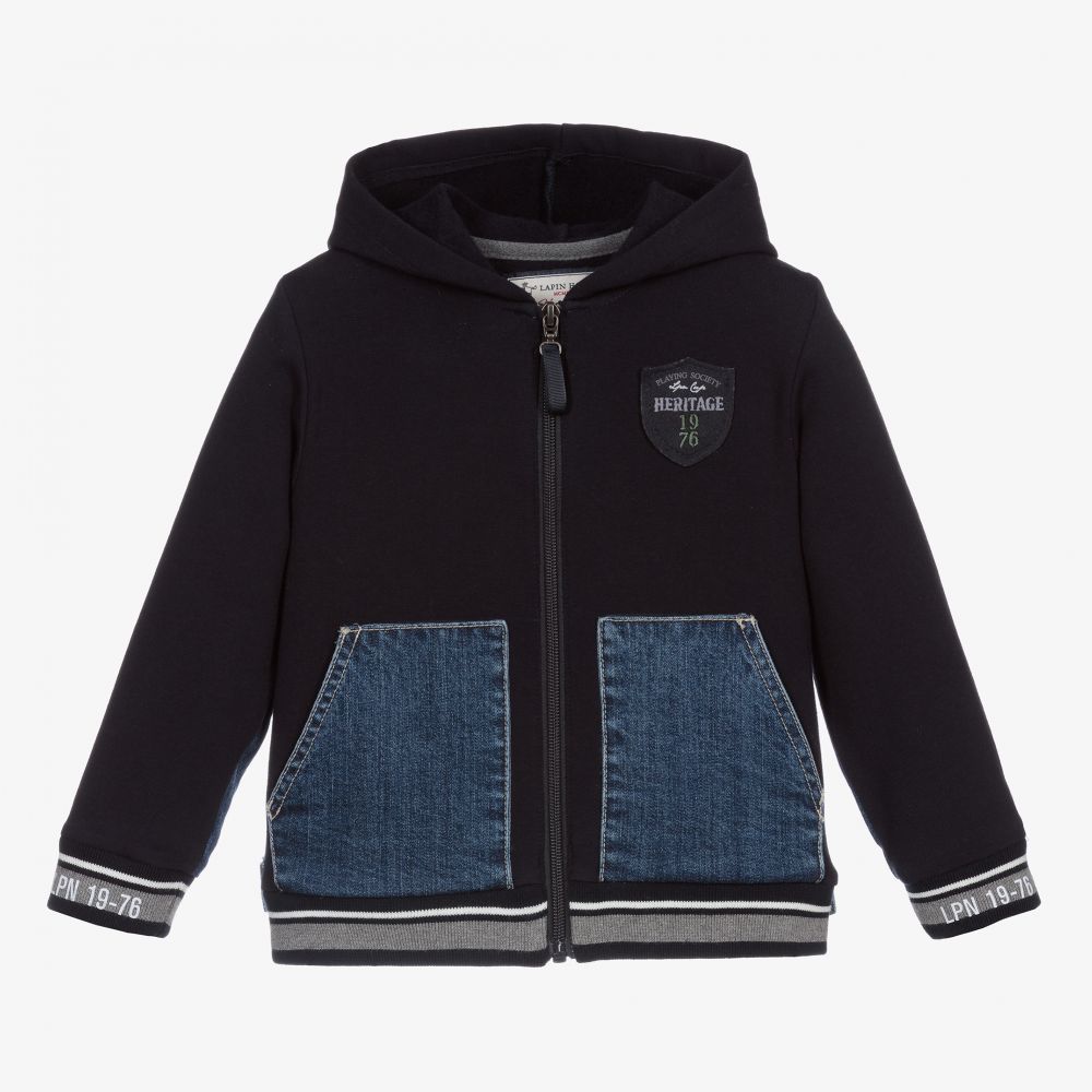 Lapin House - Blouson bleu en jean et jersey | Childrensalon