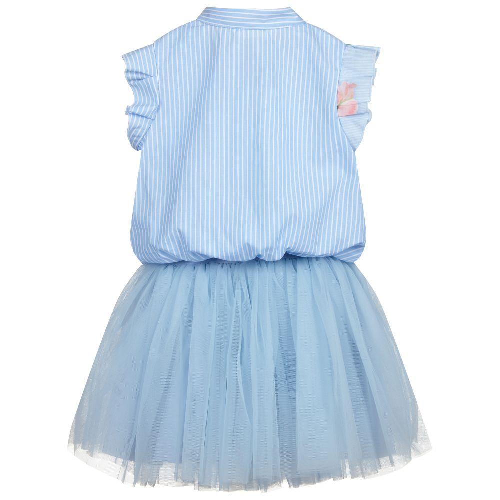 لابين هاوس-فستان و بلوز قطن جيرسي و تول لون أزرق | Childrensalon Outlet